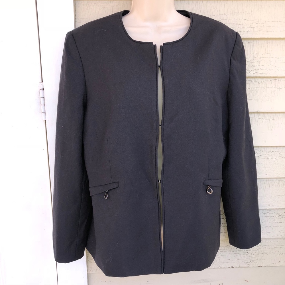 Halston Lined Wool Blue Hook Jacket/Zip Pockets - image 7
